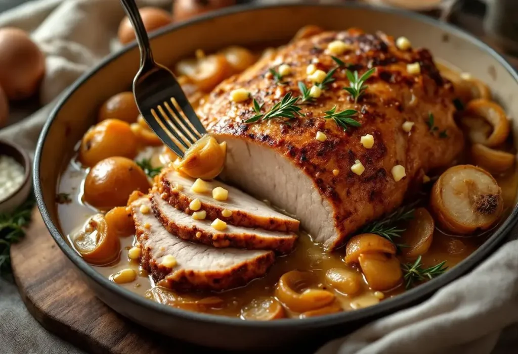 Ce rôti de porc cuit au lait est tellement fondant qu'on le savoure à la cuillère
